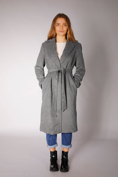 WOOL BLEND COAT DARK GRAY WITH BUTTON - I2002
