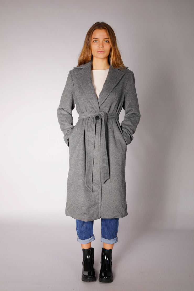 WOOL BLEND COAT DARK GREY WITH BUTTON - I2002