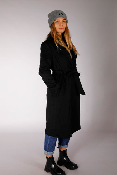 WOOL BLEND COAT BLACK WITH BUTTON - I2002