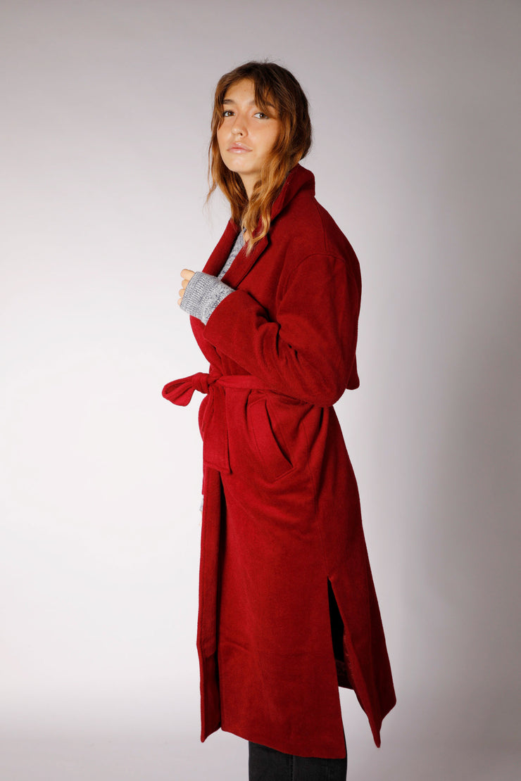 WOOL BLEND COAT WITH BELT RED CARM - I2003