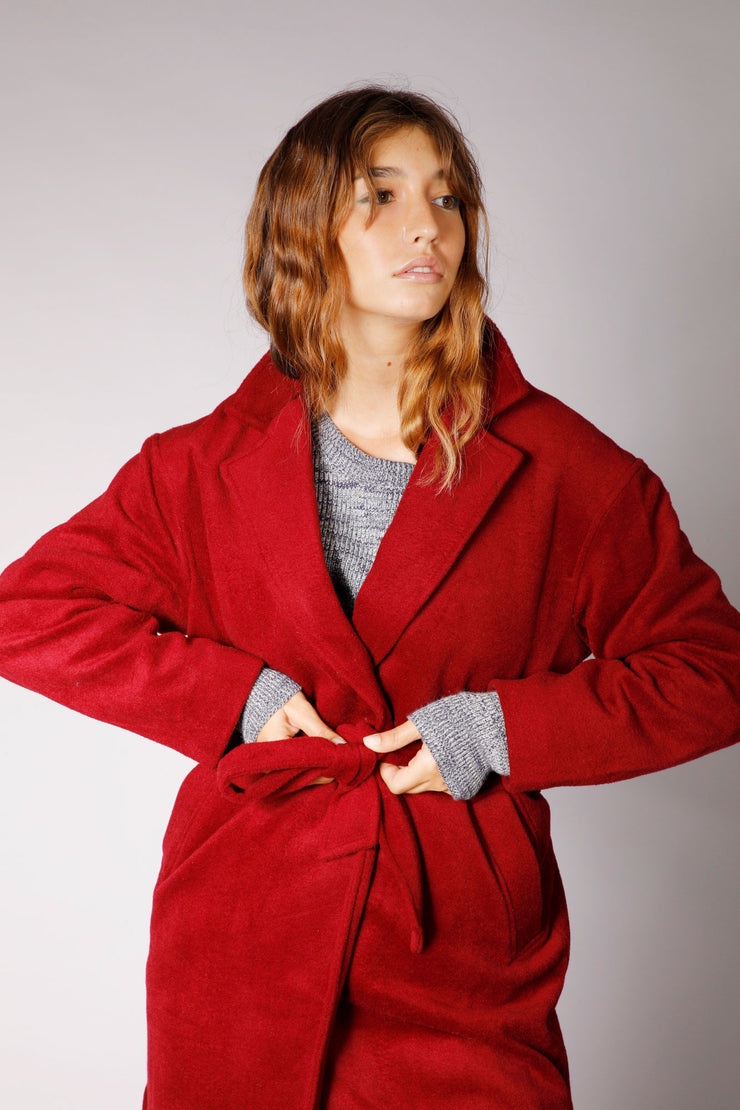 WOOL BLEND COAT WITH BELT RED CARM - I2003